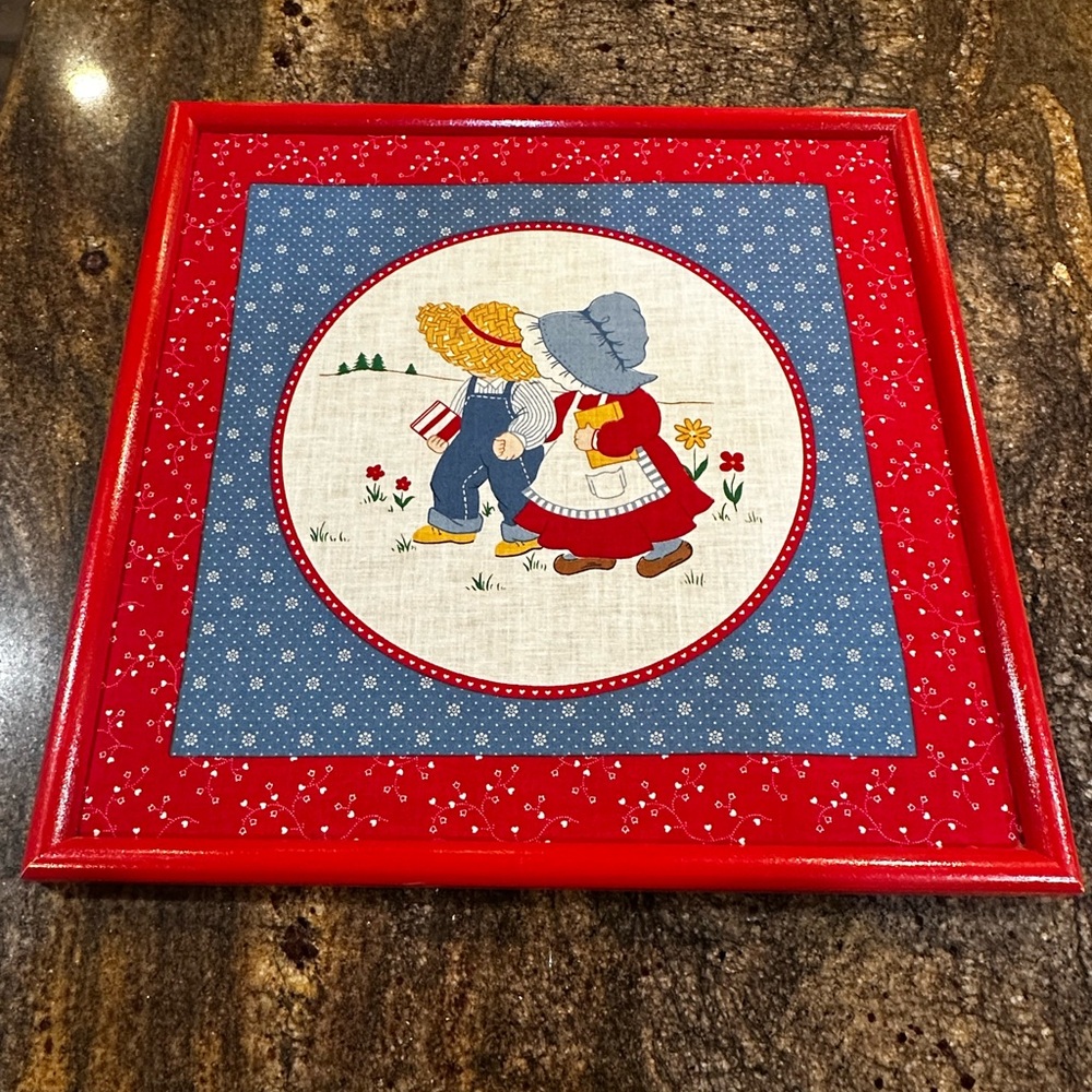 VINTAGE Fabric Amish Girl Boy‎ CRANSTON PRINT  Red White Blue framed 2 designs